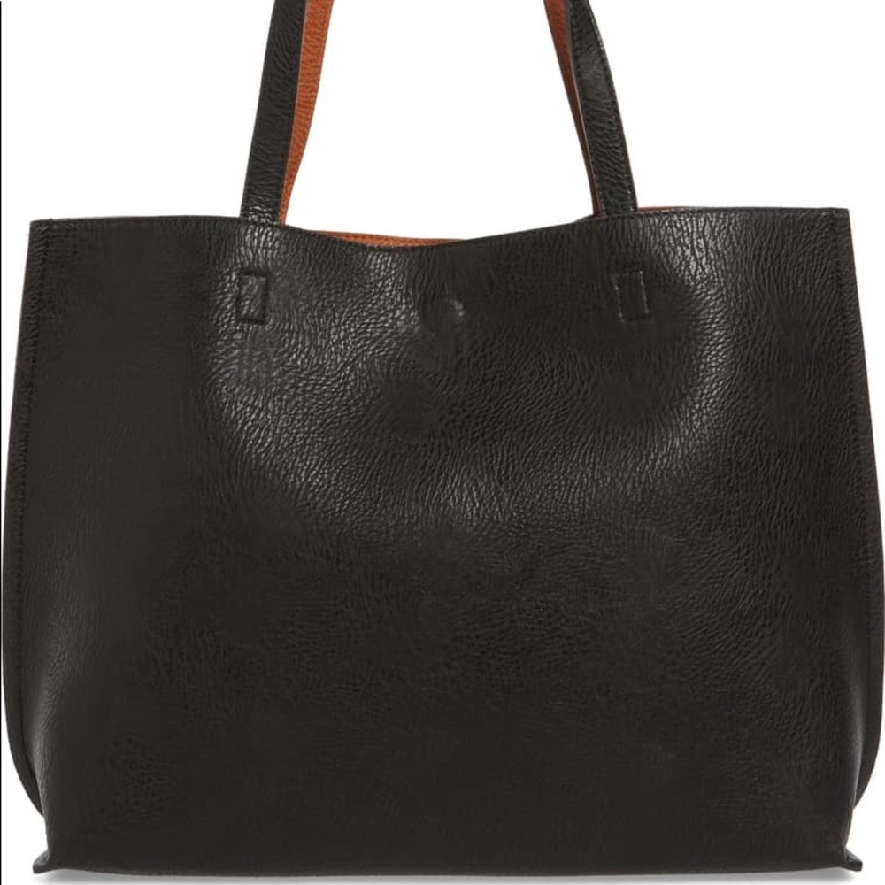 Faux leather black tote, reversible cognac